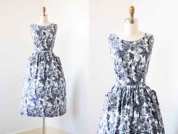 1950s Dress - Vintage 50s Dress - French Black Whi