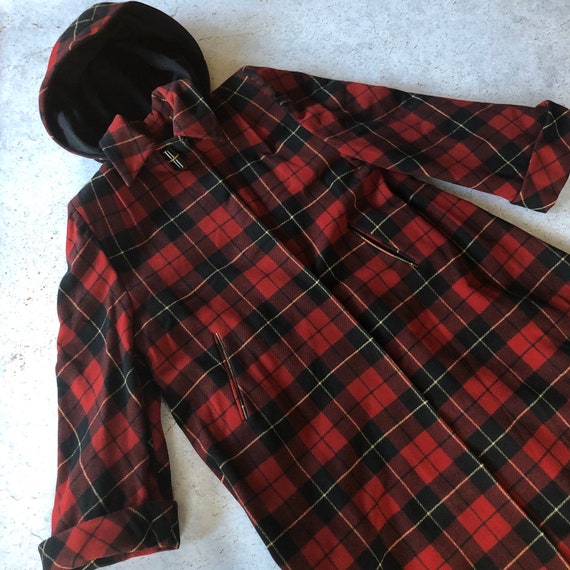 1940s RARE Hooded Coat - Vintage 40s Coat - Red Pl