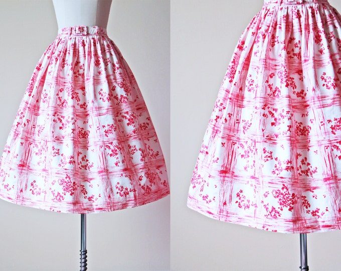 50s Floral Skirt Vintage 1950s Skirt Pink White Windowpane Etsy