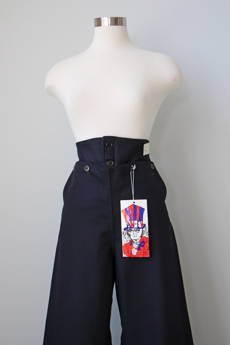 1940s Sailor Trousers Vintage Deadstock WWII Australian Navy Wool 40s Pants Mega Belled Hems in XS S M L XL Rare and Amazing image 3