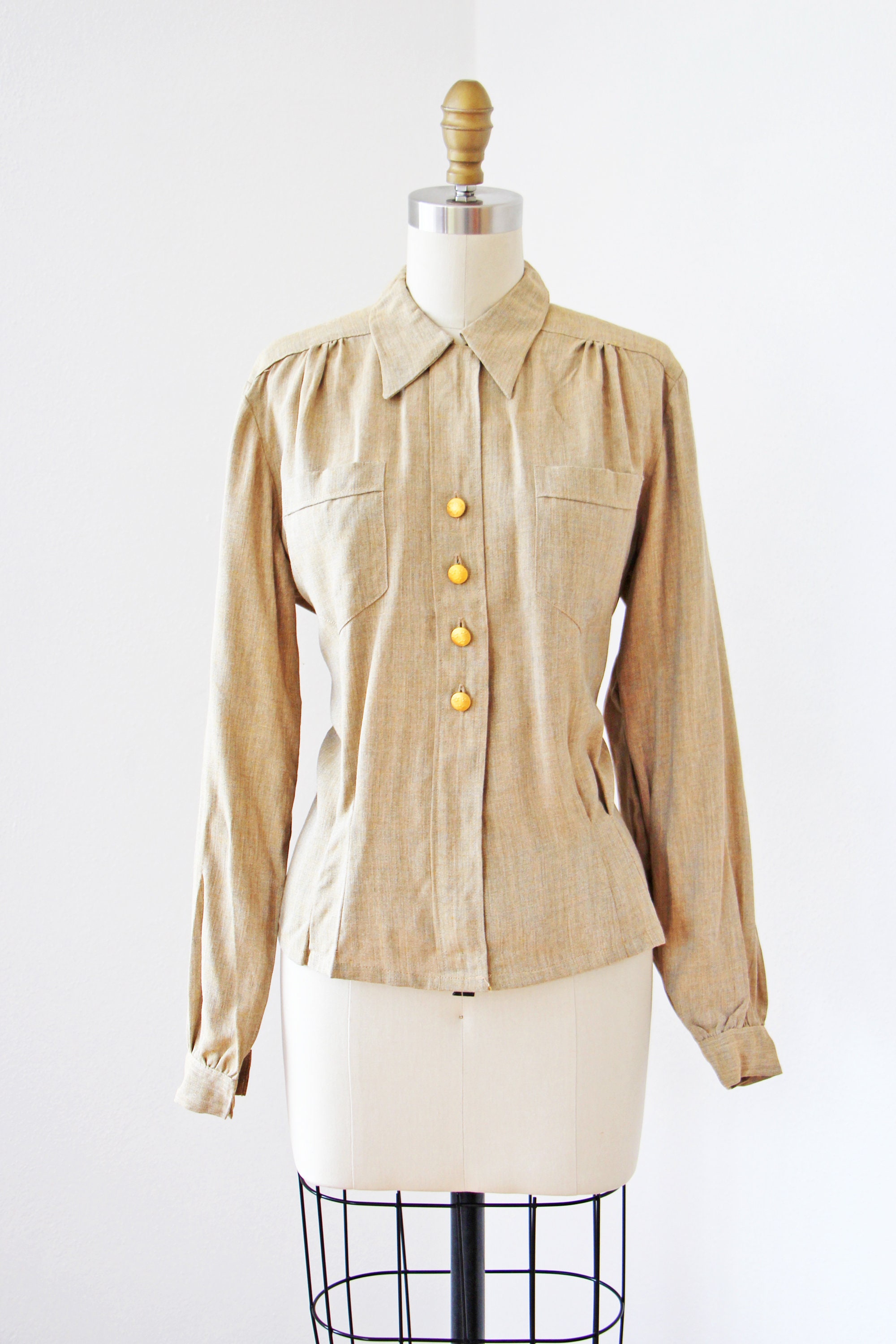 1940s Deadstock Rayon Blouse Vintage 40s Top Warm Neutral - Etsy