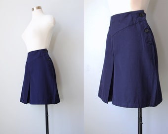 40s Shorts - 1940s 1950s British Navy WRENS Cotton Side Button High Waist Split Skirt Culottes RARE Size XS to M