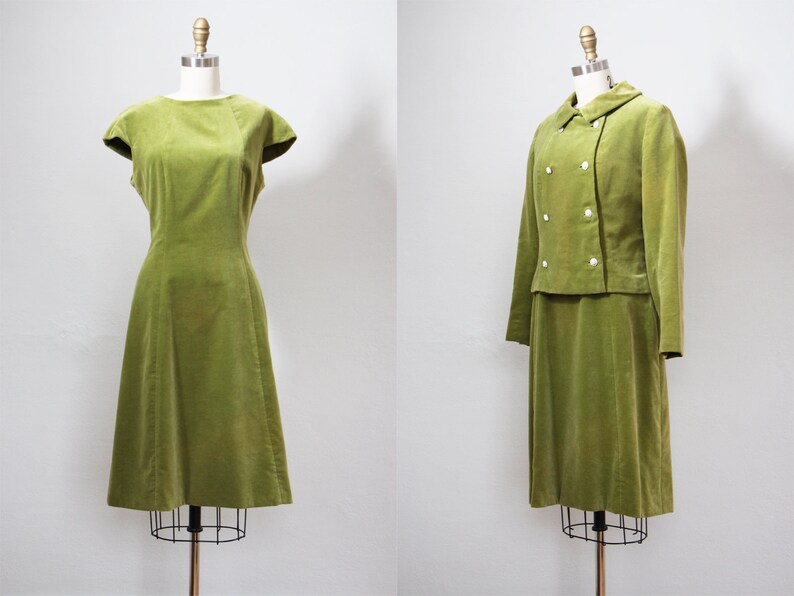 1960s Suit Vintage 60s Dress And Jacket Set Olive Green Etsy