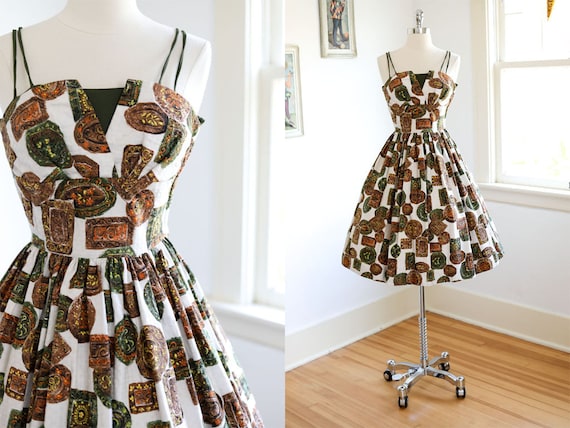 Vintage 1950s Dress - Incredible Cotton Brocade N… - image 1