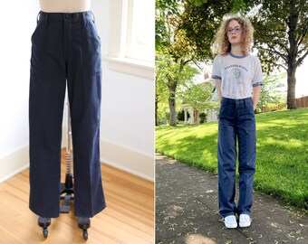 Vintage 1970s Naval Blue Sateen Slacks - RARE Deadstock Korea Vietnam War OG-107 STYLE Utility Workwear Cargo Trousers - Choose Yours!