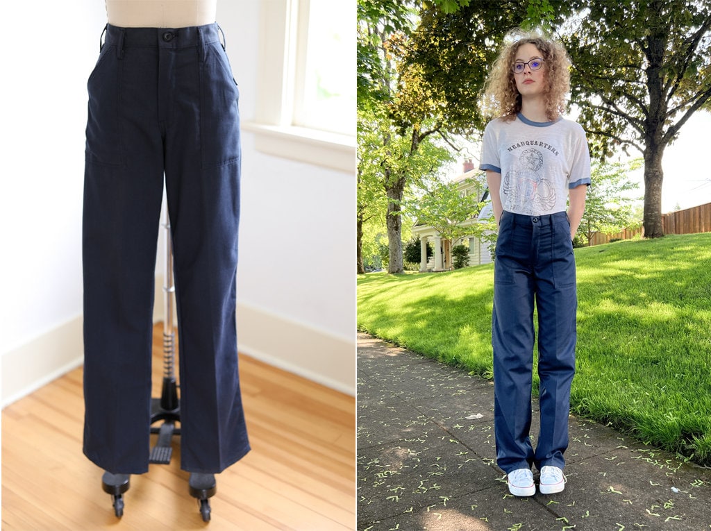Vintage 1970s Naval Blue Sateen Slacks - RARE Deadstock