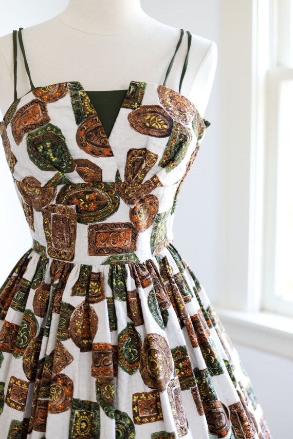 Vintage 1950s Dress - Incredible Cotton Brocade N… - image 4