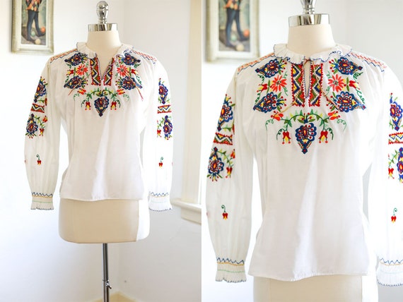Vintage 1940s to 1950s Blouse - Hungarian Embroid… - image 1