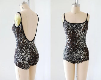 Vintage 1960s Cole of California Swimsuit - Sexy Mesh Leopard Print Bathing Suit Size XS to S