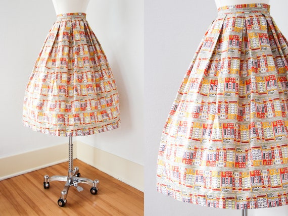 1950s Skirt - Vintage 50s Novelty Skirt - Autumn C