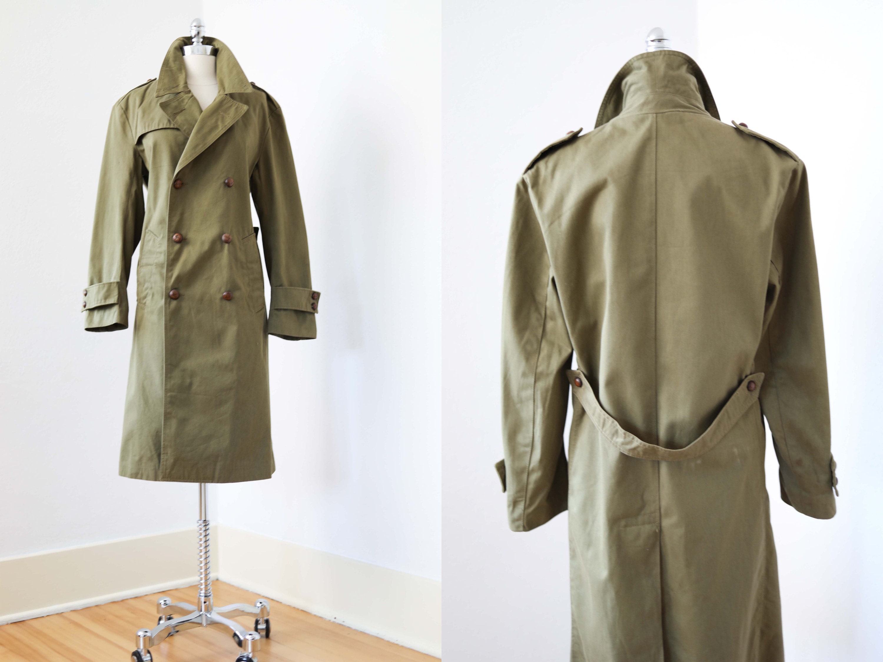 1970s Coat Vintage Olive Green Cotton Twill Military Spanish Land