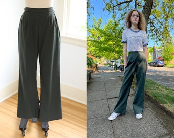 Vintage 1970s Olive Green US Army Slacks - Deadstock Wide Leg Women's Side Zip Gabardine Workwear Pants Trousers - Choose Your Size!