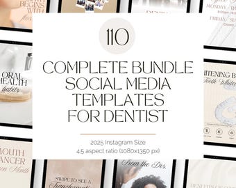 Complete Smile Bundle in Warm Neutrals: Dental Social Media Templates | Editable Dental Graphics | Aesthetic Dentist Canva Templates