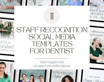 Staff Smile Kit in Fresh Greens: Dental Social Pack | Dental Staff Appreciation Posts | Editable, Ready-To-Use Dentist Canva Templates