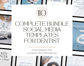 Complete Smile Bundle in Calm Blues: Dental Social Media Templates | Editable Dental Graphics | Aesthetic Dentist Canva Templates
