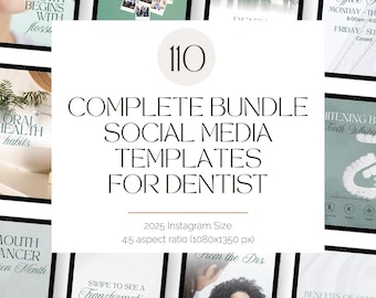 Complete Smile Bundle in Fresh Greens: Dental Social Media Templates | Editable Dental Graphics | Aesthetic Dentist Canva Templates