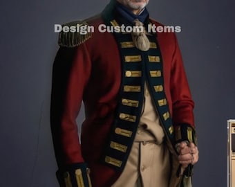 手作りの18世紀イギリス軍レッドコート将校制服：ウール製独立戦争