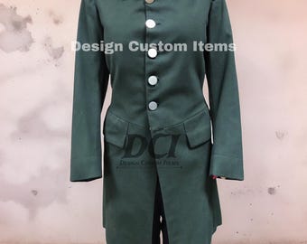 Handmade Men's Green Frock Coat: Scottish Style Jacket