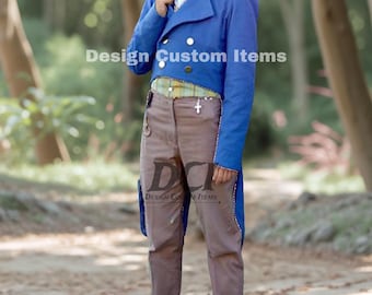 Blue Wool Tailcoat: Men's Long Coat, Pirate Costume