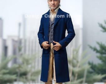 Men's Navy Blue Wool Tailcoat: 19th Century Style Frock Coat