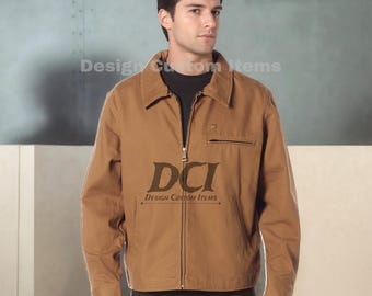 Brown Canvas Work Jacket | Mens Zipper | Casual zipper for mens | mens cotton jackets