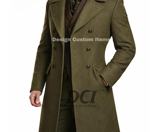 Mens Victorian Wool Coat | Green Long Wool Coat | Mens Historical Uniforms | Green Wool Coat for Mens