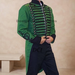 New Handmade Green Embroidered Hussar Wool Military formal Coat  | Long Coat | British Army Coat | Uniforms