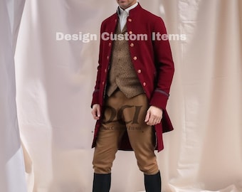 Mens Victorian Regency Maroon Wool Tailcoat | Mens Frock Coat | Mens old money style coat | mens wool coat