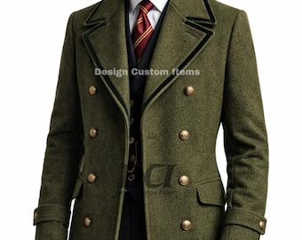 Mens Victorian Green Wool Regency Tailcoat | Green Wool Long Coat | Historical Uniforms | Green Wool Coat for Mens
