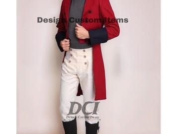Handmade Men's Red Tailcoat: Historical Frock Coat