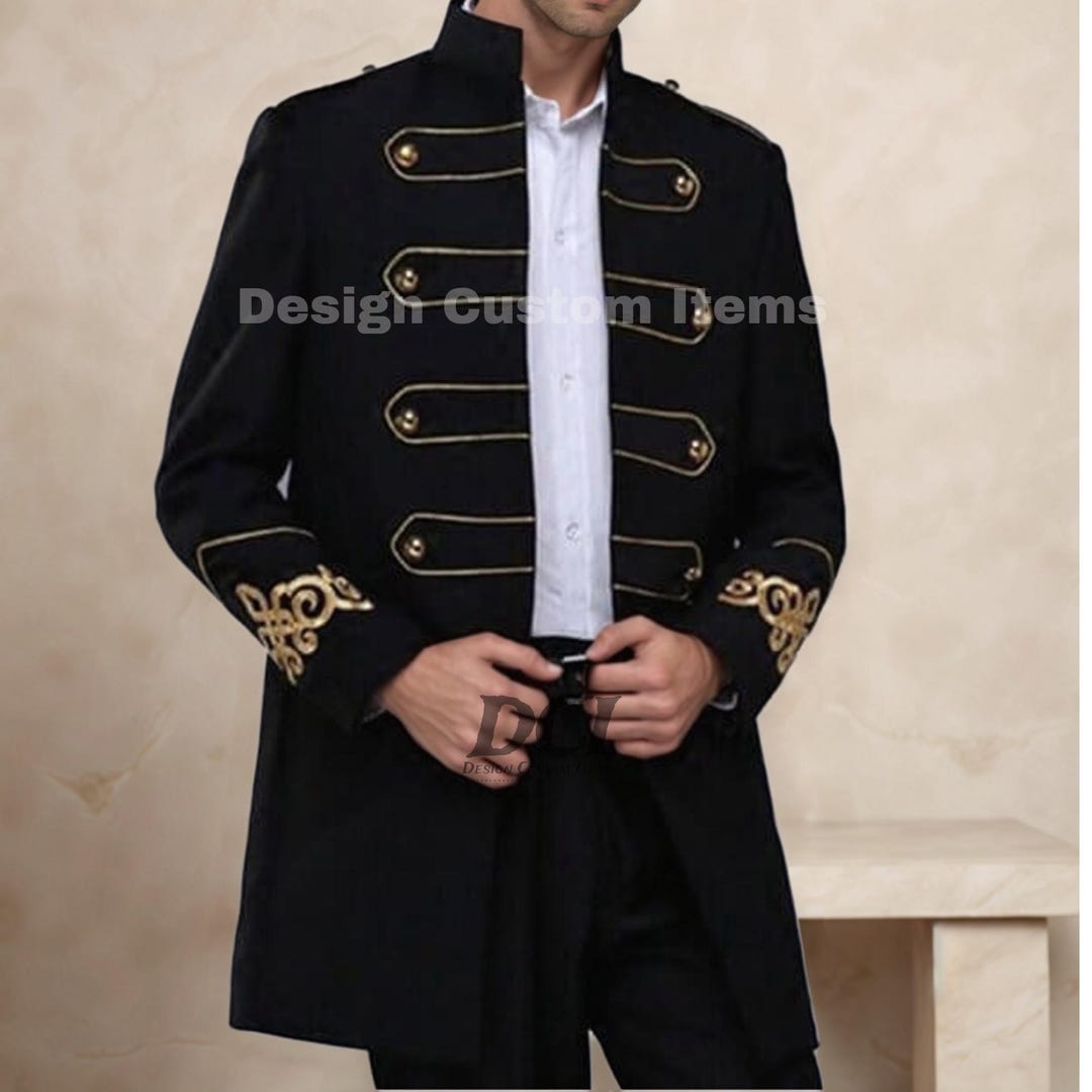 Prime Quality Handmade Men's Military Hussar Sleeveless Black Vest Black Gold Jacket