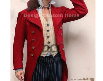 Red Wool Frock Tailcoat: Double Breasted Hunting Jacket, Pirate Costume