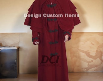 New Custom Maroon Triple Layers Graceful Wool Inverness Coat | Inverness Cape | Men's Cloak