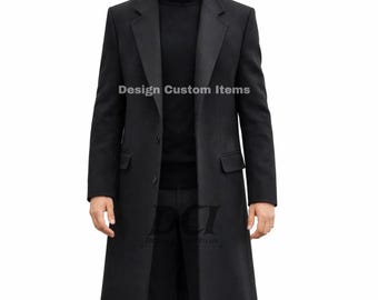 Long Wool Coat For Mens - Black Pea Coat - Mens Long Coat - Black long coat