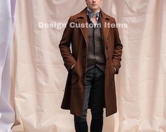 Men's Brown Wool Tailcoat: 19th Century Style Frock Coat