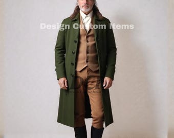 Men's Victorian Green Regency Coat | Mens Green Long Coat | Green wool coat