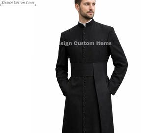 Black Roman Cassock Soutane | Custom made clergy robe | Priest Costume