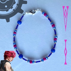 VI Arcane Beaded Bracelet, Arcane League of Legends, LoL, Vi Arcane, Gears, Pink, Blue, Silver, Beaded Bracelet fandom inspired, animation.