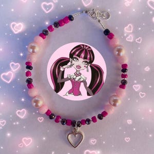 Draculaura Monster High Beaded Bracelet - Handmade Bracelet - Jewlery - MH - Monster High Inspired - Pink Bracelet - Black Bracelet - Fandom