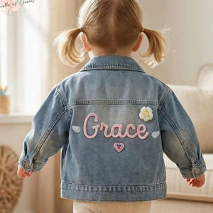 Personalized Chenille Embroidered Denim Jacket, Custom Toddler Gift, Personalized Patch Jacket Gift, Embroidered Kids Jean Jacket