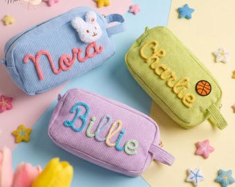 Personalized Pencil Case for Kids, Custom Name School Pouch, Cute Back to School Gift, Embroidered Pen Bag, Toddler Daycare Supplies