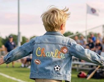 Chaqueta vaquera de chenilla personalizada con nombre bordado para niños