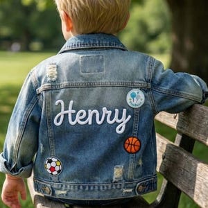 Personalisierte Chenille-Namens-Jeansjacke, gestickte Kinder-Jeansjacke