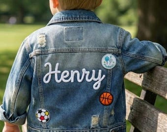 Personalisierte Chenille-Namens-Jeansjacke, gestickte Kinder-Jeansjacke