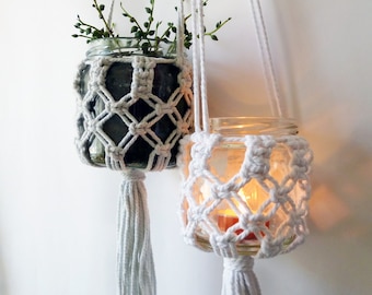 Macrame beginner pattern for a hanging jar lantern - Patio Decor - Home Decor 70's Digital Instant Download