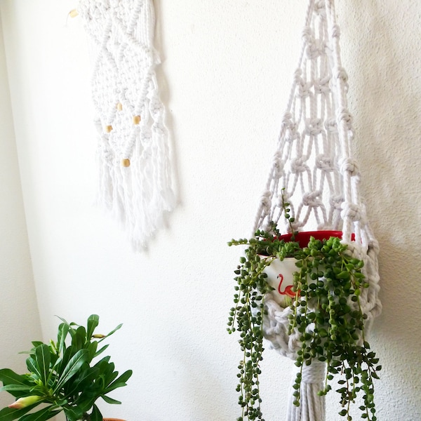 Macrame pattern for a plant hanger - Written PDF and Knot Guide - Nested plant hanger - Net pattern - Digital Instant Download - home decor