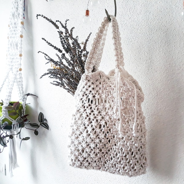 DIY Macrame  Bag Pattern for market bag - Instant download PDF - boho style bag - net shopping bag