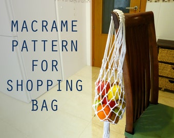 DIY Macrame Bag Pattern for net shopping bag (UK) - Instant download PDF - Eco-friendly lightweight bag - Produce bag tutorial