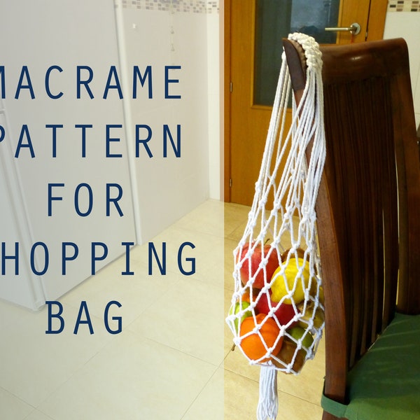 DIY Macrame Bag Pattern for net shopping bag (UK) - Instant download PDF - Eco-friendly lightweight bag - Produce bag tutorial