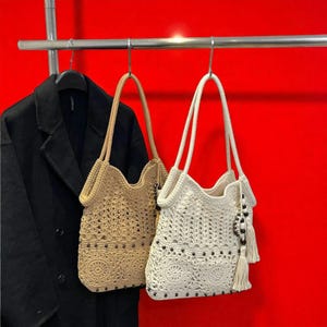 Handmade Crochet Shoulder Bag Summer Boho Purse Vintage Style Beach Tote Bag for Women Lightweight Woven Handmade Gift for women